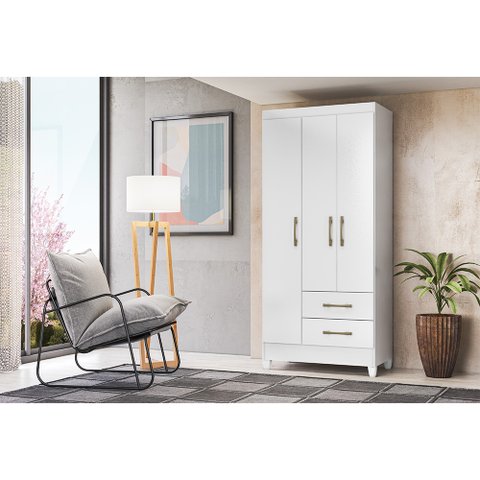 Guarda Roupa 3 Portas 2 Gavetas Branco ou Branco/Rosa Lima Moval Móveis 182x82x47