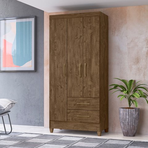 Guarda Roupa Lima 103cm 3 Portas Castanho Wood Moval