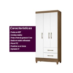 Guarda Roupa Lima 103cm 4 Portas Naturale Branco Moval - 5