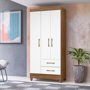 Guarda Roupa Lima 103cm 4 Portas Naturale Branco Moval