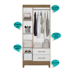 Guarda Roupa Lima 103cm 4 Portas Naturale Branco Moval - 4