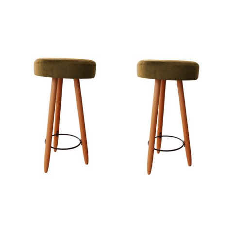 Kit Duas Banqueta Alta para Área Gourmet Balcão Pés Palito Suede Capuccino Eli Móveis e Decoração