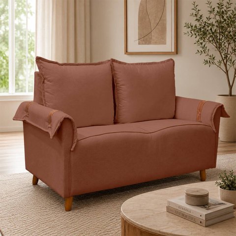 Sofá Living de 2 Lugares 145cm Moderno Texas Sala Recepção:Terracota