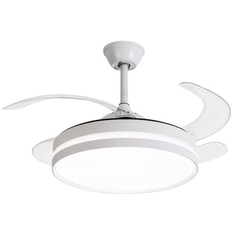 Pendente Ventilador Isis Retrátil de Teto Branco Led 30w 3000k 4000k 6000k Bivolt 50x25 Silencioso e