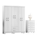Ver imagem 2 de Guarda-Roupa Casal 6 Portas 2 Gavetas e Cômoda 5 Gavetas Itapema Branco