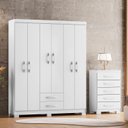 Ver imagem 1 de Guarda-Roupa Casal 6 Portas 2 Gavetas e Cômoda 5 Gavetas Itapema Branco