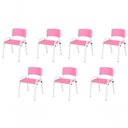 Ver imagem 1 de Kit 7 Cadeira Iso Infantil Creche, Base Branco Rosa