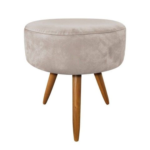 Puff Larissa Suede Bege Pés Palito de Madeira- D'rossi
