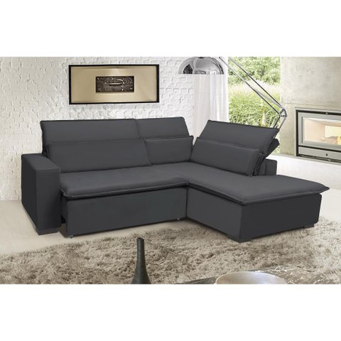 Sofá Istambul 2.60x1.90m Retrátil e Reclinável com Chaise - Chumbo