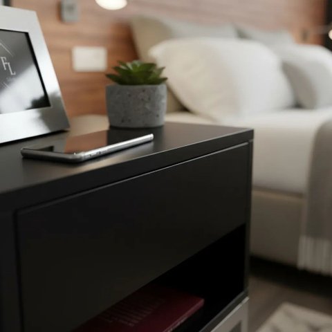 Mesa de Cabeceira Mdf Preta Moderna 40cm Nicho e Gaveta Enviada Montada