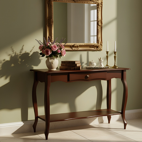 Aparador para Sala Sevilha com Gaveta, Prateleira e Pés Luiz Xv - Castanho Envelhecido