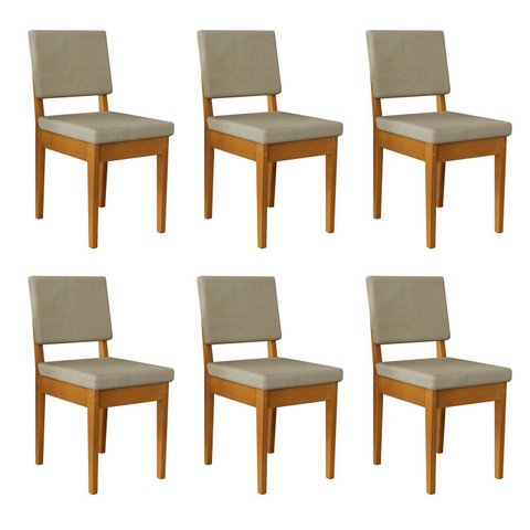 Kit 6 Cadeiras 100% Madeira Maciça Encosto e Assento Estofado Miami