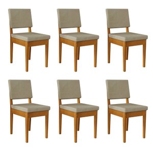 Kit 6 Cadeiras 100% Madeira Maciça Encosto e Assento Estofado Miami