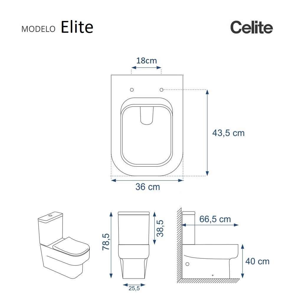 Assento Sanitário Poliéster Elite Branco para vaso Celite 1.6gpf 6lpf - 3