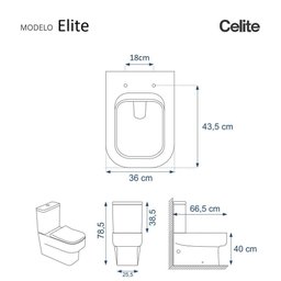 Assento Sanitário Poliéster Elite Branco para vaso Celite 1.6gpf 6lpf - 3