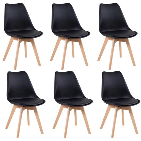 Conjunto 6 Cadeiras Eames Leda Estofadas Movescan Preto Preto; Branco