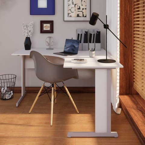 Mesa de Escritório New City Pé Metálico Light 2 Lugares em L MDP Cinza Cristal Gebb Work