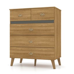 Cômoda 5 Gavetas Estilo Retrô 91cm Ziza V02 Nature - Mpozenato - 1