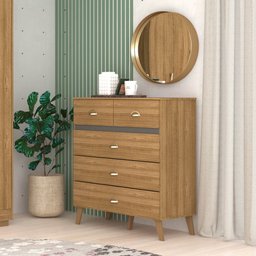 Cômoda 5 Gavetas Estilo Retrô 91cm Ziza V02 Nature - Mpozenato - 2