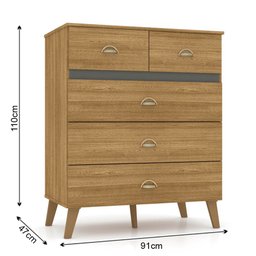 Cômoda 5 Gavetas Estilo Retrô 91cm Ziza V02 Nature - Mpozenato - 4