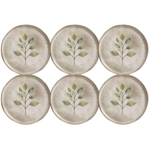 Jogo 6 Pratos Sobremesa 21,5cm Cerâmica Orgânica Porto Brasil Bio Evergreen Mesa Posta