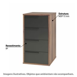 Gaveteiro com 4 Gavetas - Castanho/Preto - 2 Gaveteiro com 4 Gavetas - Castanho/Preto - 2
