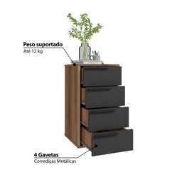 Gaveteiro com 4 Gavetas - Castanho/Preto - 3 Gaveteiro com 4 Gavetas - Castanho/Preto - 3