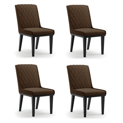 Cadeira Sala de Jantar Base Madeira Preto Kit 4 Sofia Suede Marrom D03 - D'Rossi
