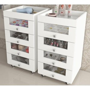 Kit 02 Carrinhos Organizador de Maquiagem PE2009 Branco Tecno Mobili