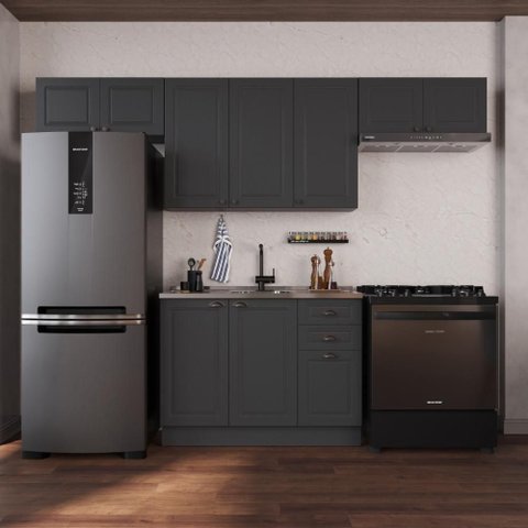 Armário de Cozinha Modulada Compacta Fidelitá Nara 100% MDF 4 Peças 280cm 10 Portas 2 Gavetas sem