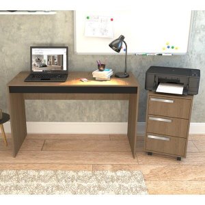 Conjunto Mesa Escrivaninha e Gaveteiro Gamer B29 Mel Preto Nova Mobile