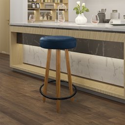 Kit com 02 Banqueta Banco Alta Camila Pés Palito Madeira para Bar Cozinha Gourme Azul - 2
