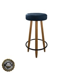 Kit com 02 Banqueta Banco Alta Camila Pés Palito Madeira para Bar Cozinha Gourme Azul - 5