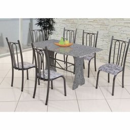 Conjunto de Mesa Tubular com 6 Cadeiras Amanda 140cm Tampo e Base de Granito Paonanda Tubulares Cest - 1