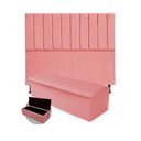 Ver imagem 1 de Kit Cabeceira + Calçadeira Baú Cancun Casal 140cm Suede - Ecotec Decor:Rosa
