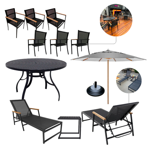 Kit Mesa Ripada 1,40m 6 Cadeiras de Piscina 2 Espreguiçadeira
