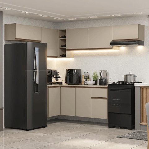 Armário de Cozinha Completa de Canto Suspensa 405 cm Crema Nice Madesa 01