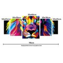 Ver imagem 3 de Kit 5 Quadros sem Moldura Leão Colorido Moderno Sala Parede