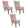 Kit 03 Poltronas Decorativa Jessica com Capitonê Suede Rose - 1