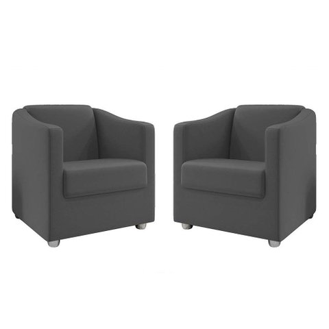 Kit 2 Poltronas Decorativa Ana Suede Cinza Pés Cromado - Pallazio