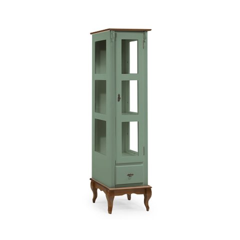 Cristaleira 1 Porta e Laterais em Vidro 2 Prateleiras 60111 Linz Móveis - Verde Musgo/imbuia Glazer