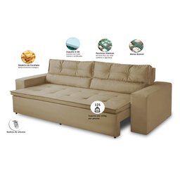 Sofá Retrátil e Reclinável 3 lugares com Molas 1,80m Vegas Suede Bege Adonai Estofados - 2