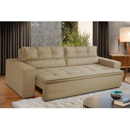 Sofá Retrátil e Reclinável 3 lugares com Molas 1,80m Vegas Suede Bege Adonai Estofados - 1