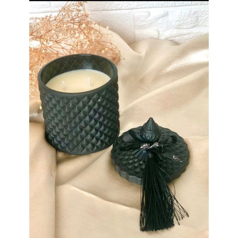 Vela Potiche Luxo Vitroux Preto | 180gr Ellegance Aromas 3652 Lavanda