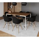 Ver imagem 1 de Mesa Jantar Industrial Retangular Amêndoa 137x90cm Base V Ferro Branco com 6 Poltronas Eames Preta M