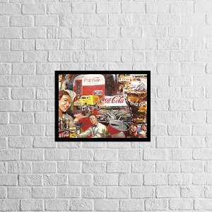 Quadro Vintage Coca-Cola 33x24cm - com vidro:Madeira preta