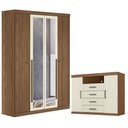 Ver imagem 1 de Guarda Roupa Casal Ripado 4 Portas Buriti com Espelho e Cômoda Havana Master Jatobá Areia Acetinado