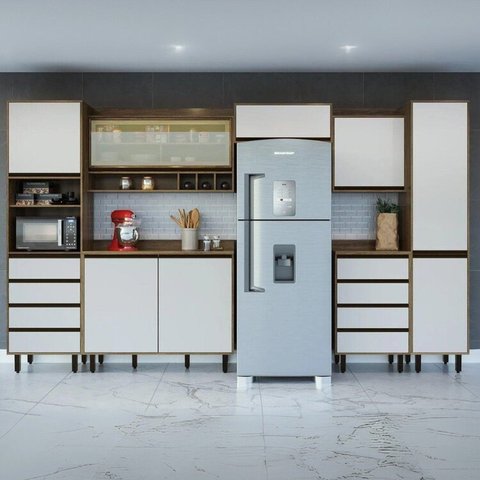 Cozinha Compacta 7 Peças 8 Portas 8 Gavetas Confort Branco/Cinamomo/Off-White