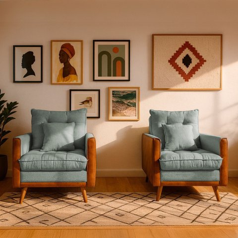 2 Poltrona Reclinável Londres Corino Nozes e Linho Cinza Conforto Plumante Ultramacio - Arkell