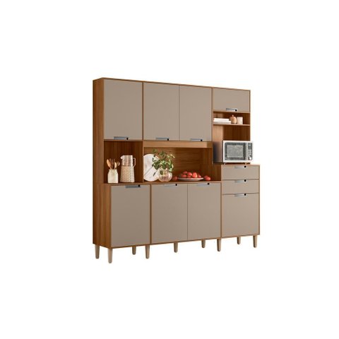 Cozinha Compacta Iúna 8 Portas 2 Gavetas Ipê/ipê/fendy - Nicioli